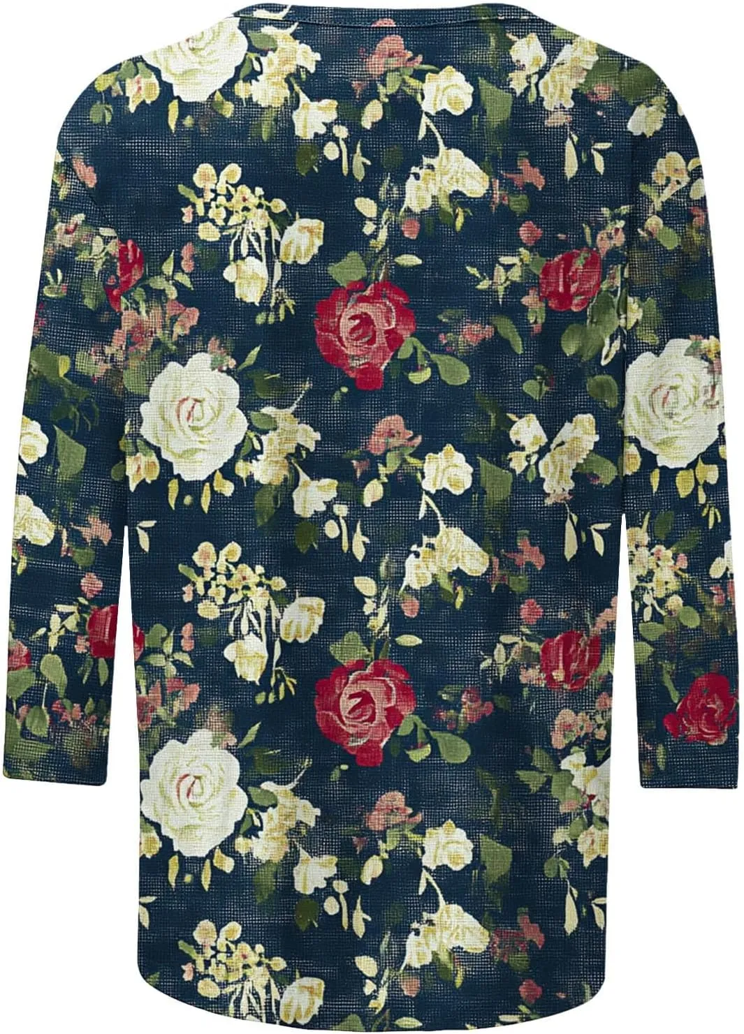 3/4 Length Sleeve Womens Tops Round Neck Cute Tunic Vintage Boho Floral Print T Shirt Loose Basic Tees Blouses
