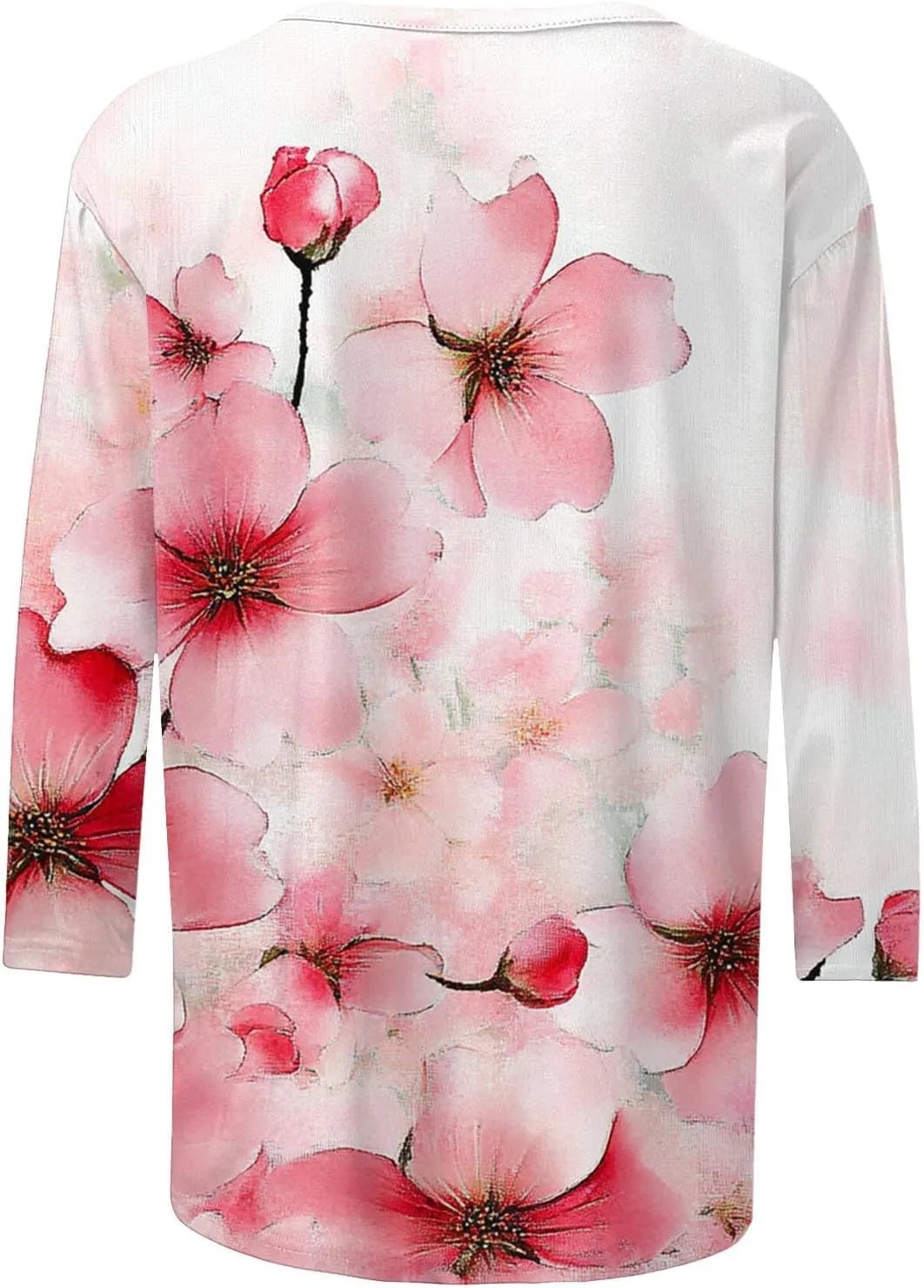3/4 Length Sleeve Womens Tops Round Neck Cute Tunic Vintage Boho Floral Print T Shirt Loose Basic Tees Blouses