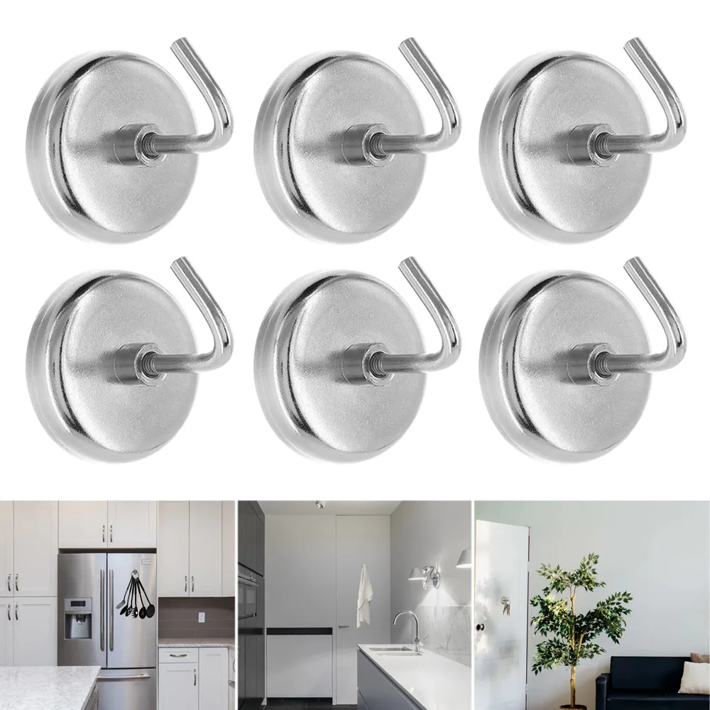 6 Pack Magnetic Hooks 1 1/2 Heavy Duty 8lb Capacity Refrigerator Kitchen Garage