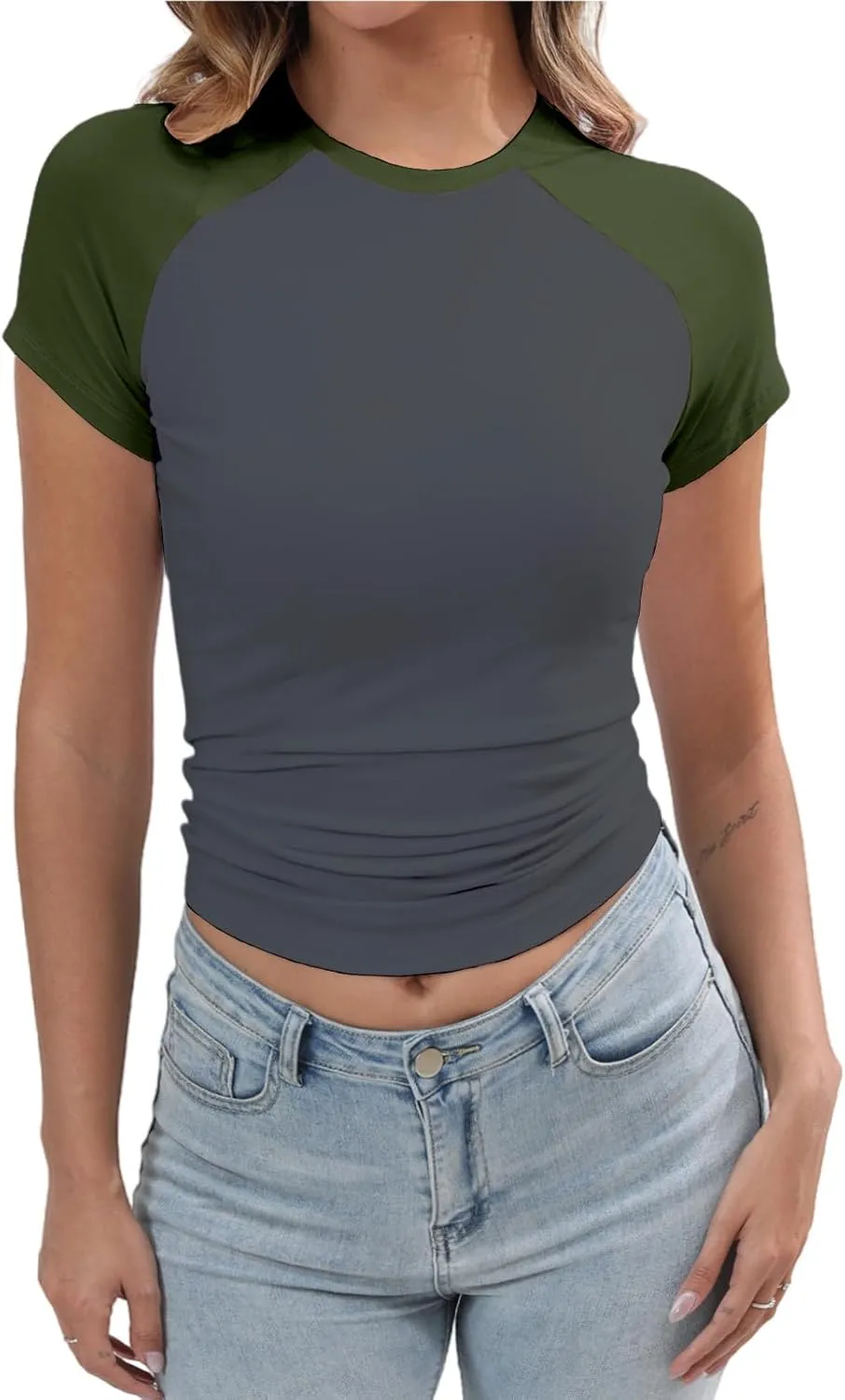 Abardsion Trendy Baby Tees for Women Y2K Shirts Cute Short Sleeve Crewneck Slim Fit Going Out Tops