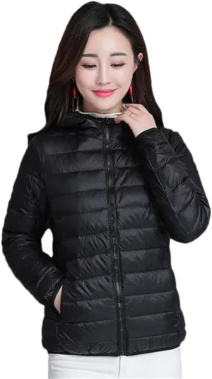 Adhdyuud Women Down Cropped Jackets Winter Warm Cotton Padded Parkas Hooded Collar Short Slim Coats