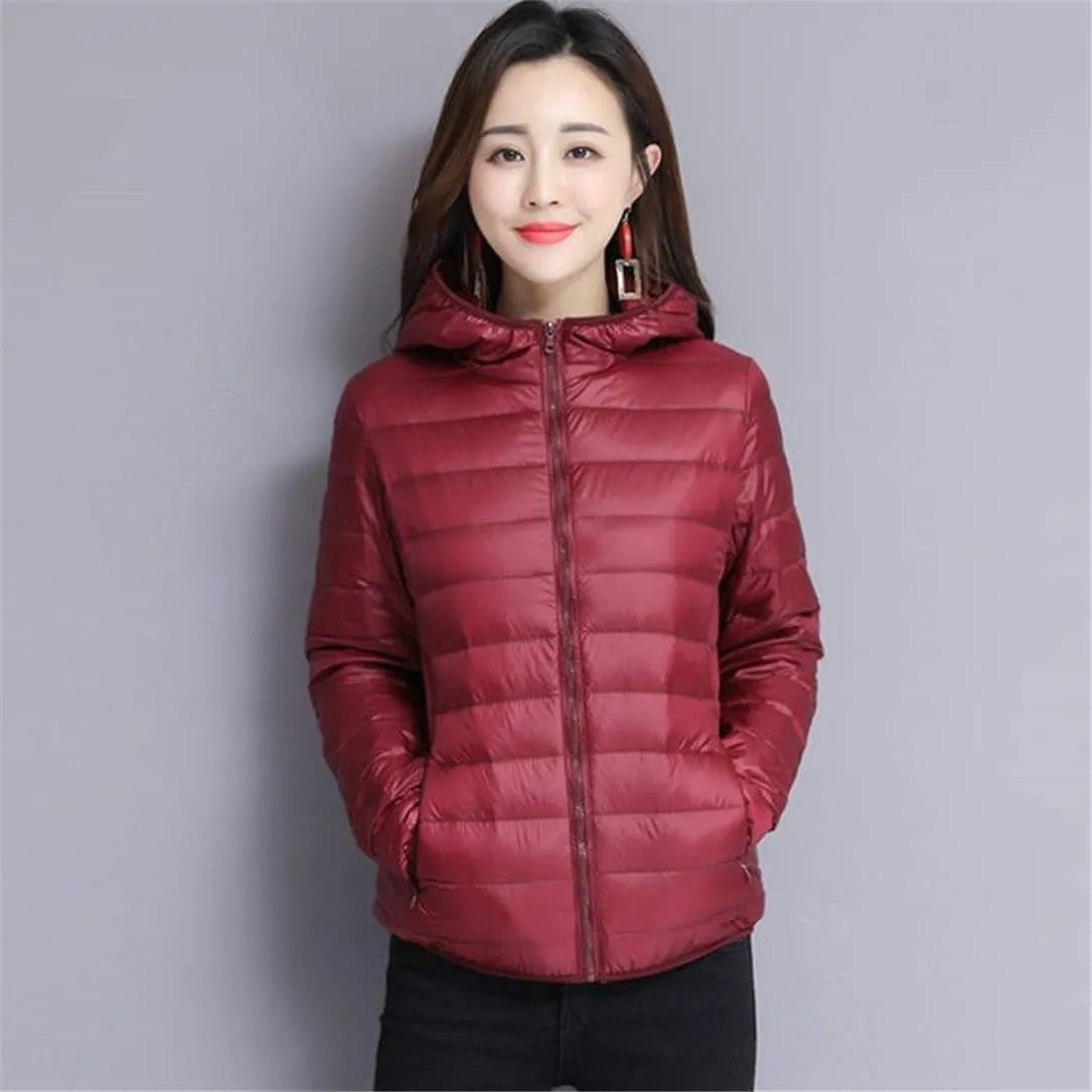 Adhdyuud Women Down Cropped Jackets Winter Warm Cotton Padded Parkas Hooded Collar Short Slim Coats