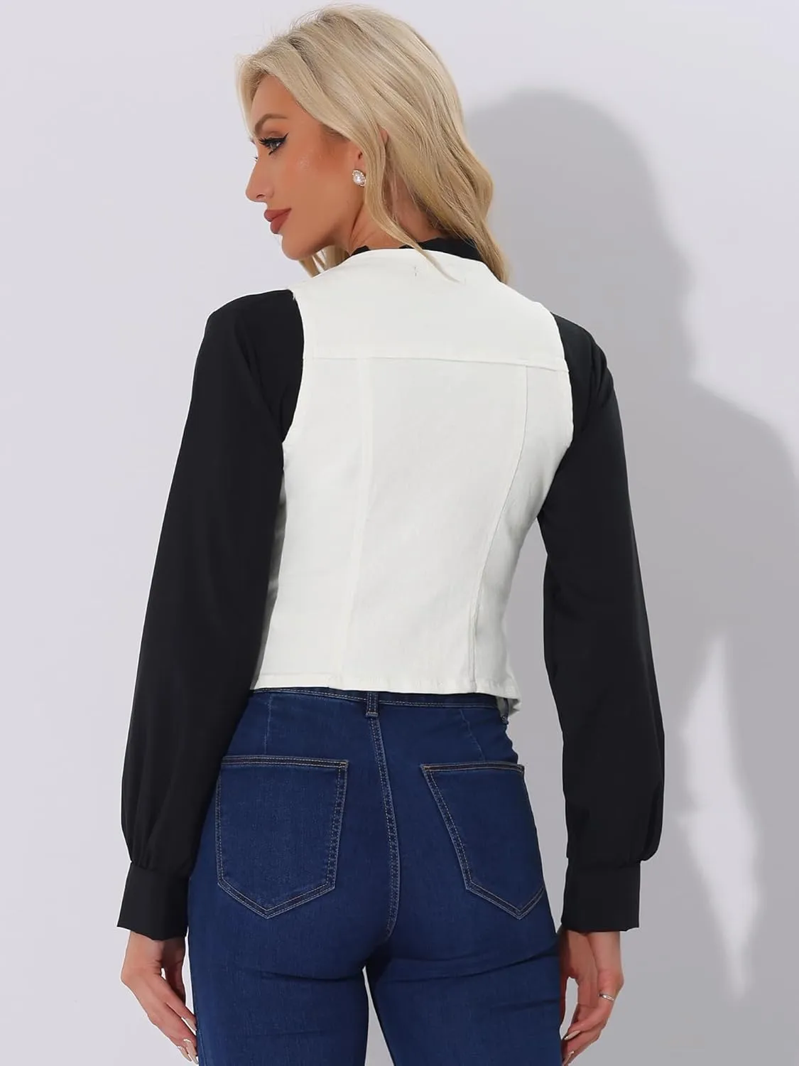 Allegra K Denim Vest for Women's Sleeveless V Neck Washed Distressed Jean Jacket