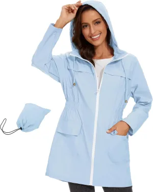 American Trends Rain Jacket Women Waterproof with Hood Windbreaker Jacket Travel Rain Coat Packable Lightweight Long Raincoat