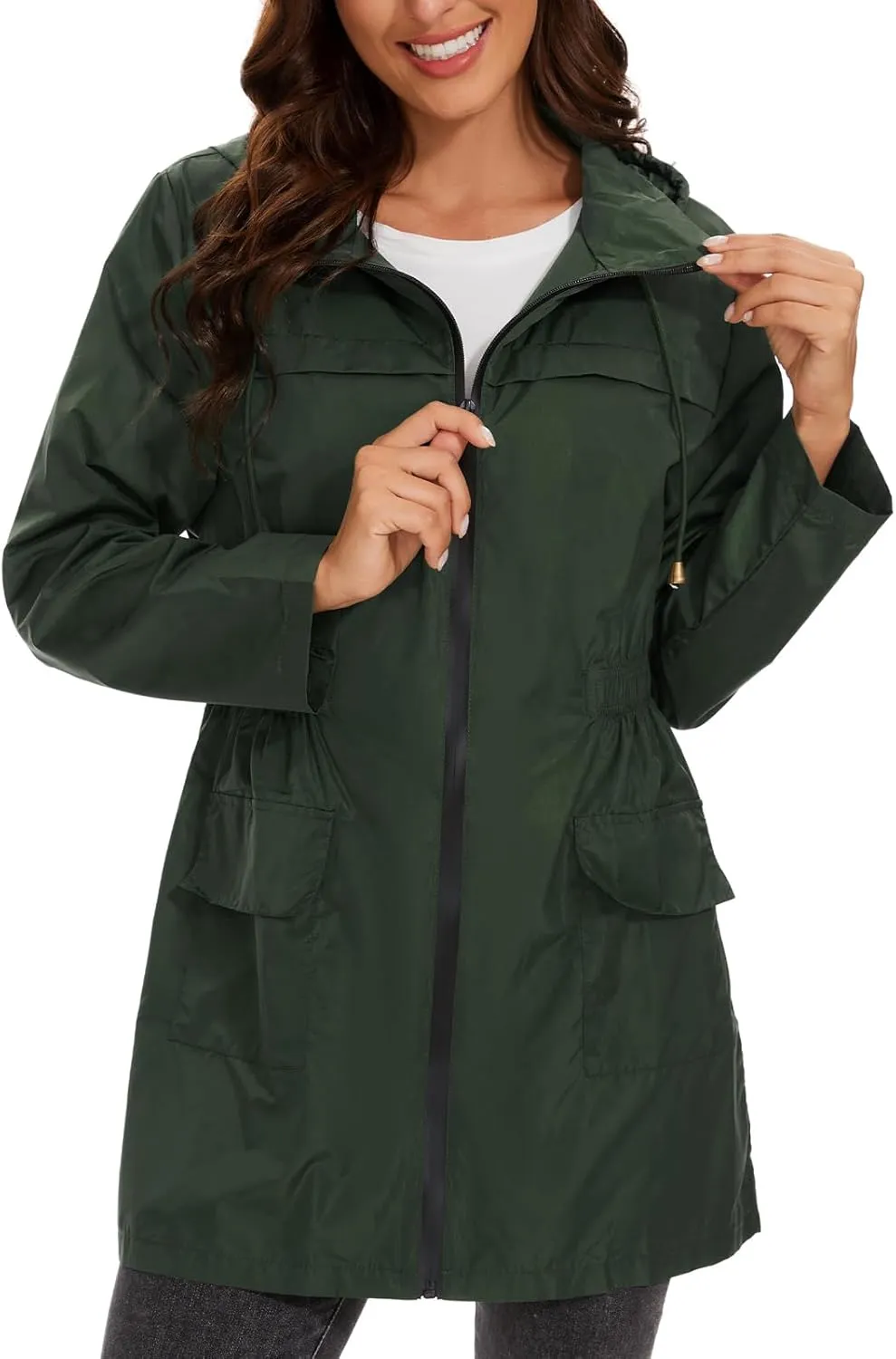 American Trends Rain Jacket Women Waterproof with Hood Windbreaker Jacket Travel Rain Coat Packable Lightweight Long Raincoat