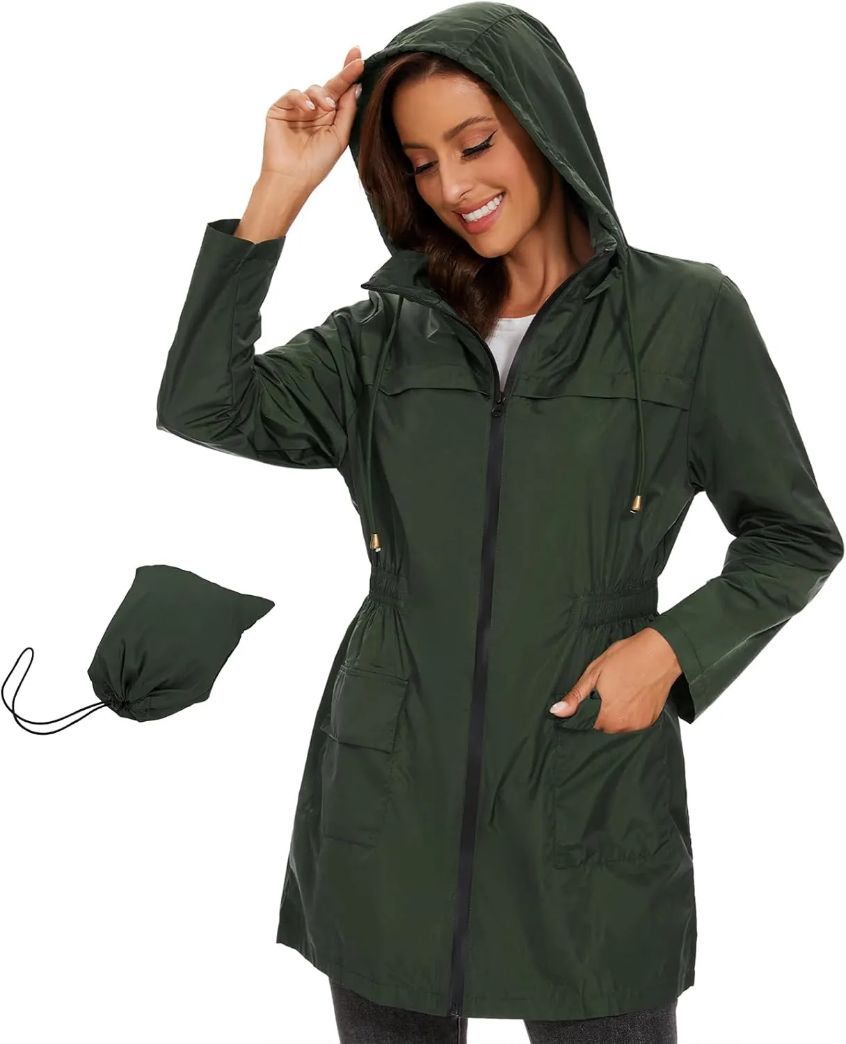American Trends Rain Jacket Women Waterproof with Hood Windbreaker Jacket Travel Rain Coat Packable Lightweight Long Raincoat