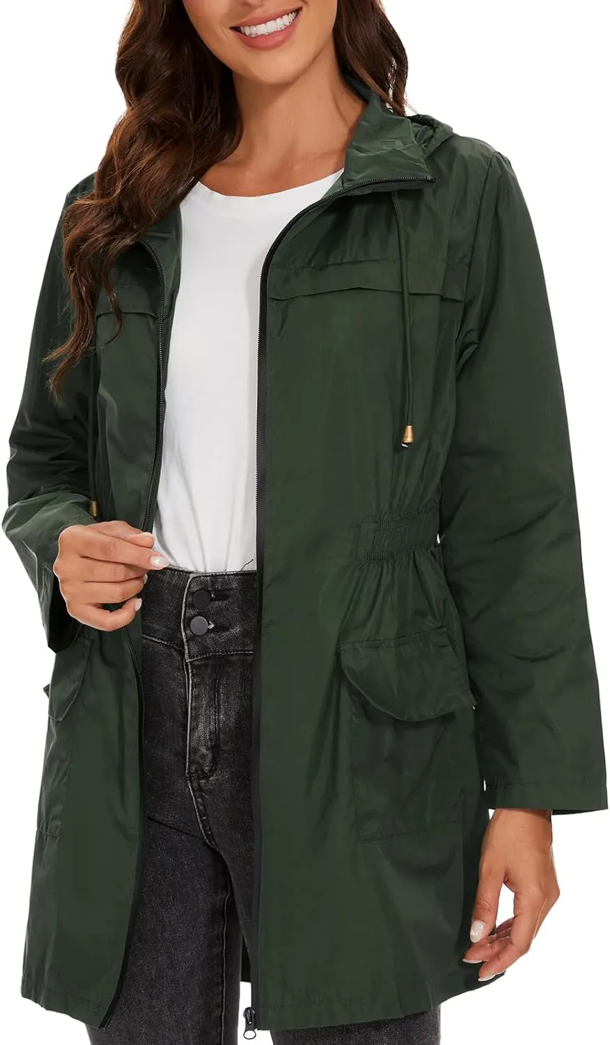 American Trends Rain Jacket Women Waterproof with Hood Windbreaker Jacket Travel Rain Coat Packable Lightweight Long Raincoat