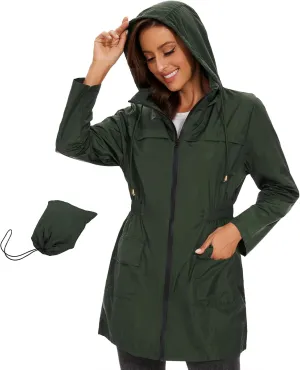American Trends Rain Jacket Women Waterproof with Hood Windbreaker Jacket Travel Rain Coat Packable Lightweight Long Raincoat