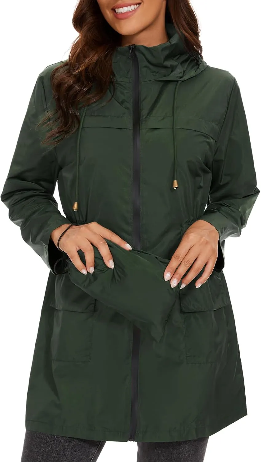 American Trends Rain Jacket Women Waterproof with Hood Windbreaker Jacket Travel Rain Coat Packable Lightweight Long Raincoat