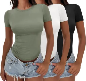 ANRABESS Womens 3 Pack Short Sleeve Shirts 2025 Crop Tops Tight Fitted Basic Tees Workout T Shirts Y2k Clothes Summer Outfit