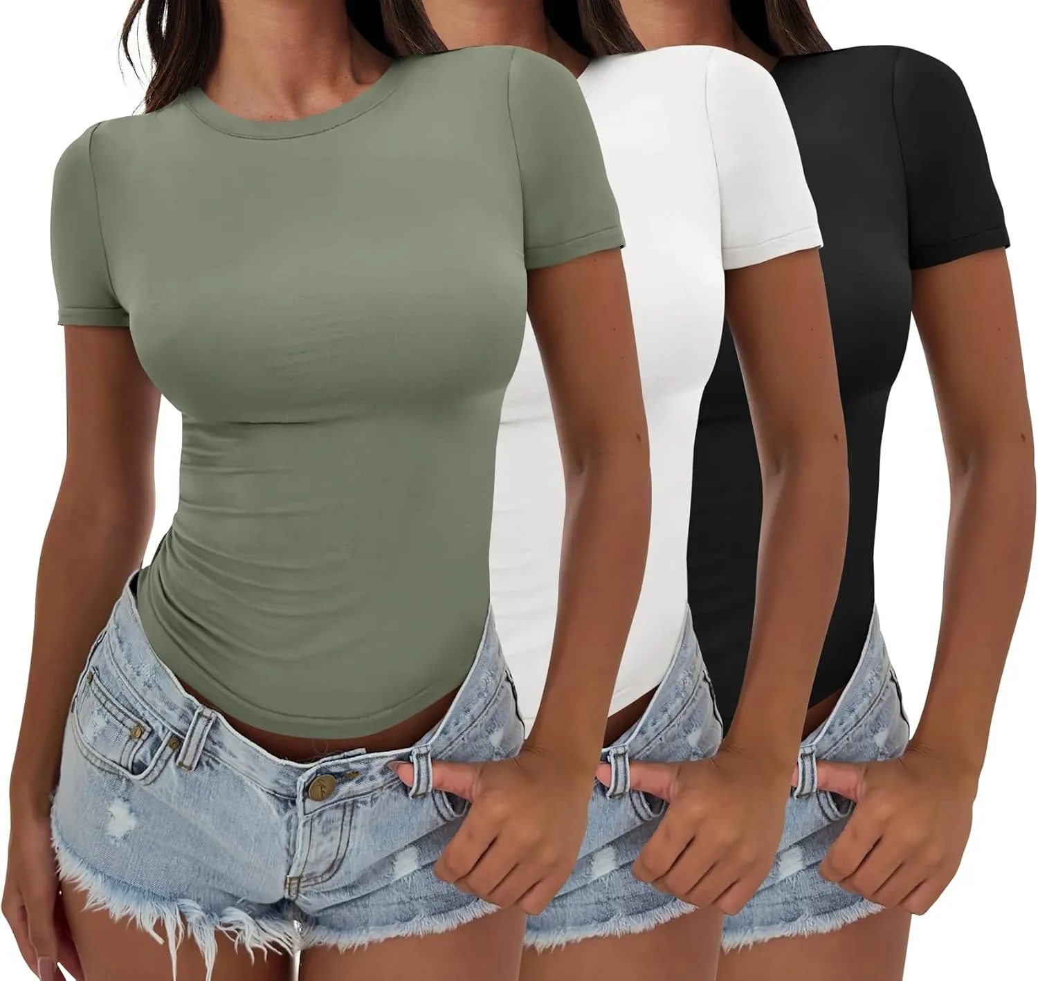 ANRABESS Womens 3 Pack Short Sleeve Shirts 2025 Crop Tops Tight Fitted Basic Tees Workout T Shirts Y2k Clothes Summer Outfit