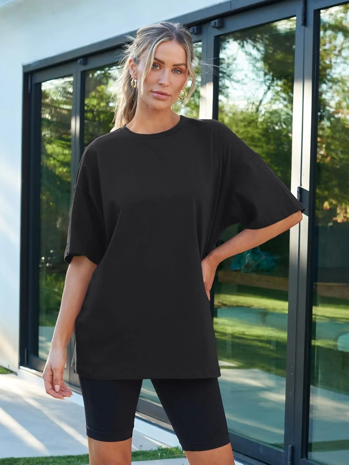 AUTOMET Womens Oversized T Shirts Workout Plus Size Short Sleeve Tops Casual Loose Basic Tees Summer Trendy Outfits 2025