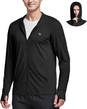 baleaf Men's UPF 50  Full Zip Light Jacket Hooded Long Sleeve Cooling Shirt with Pocket Hiking Fishing Outdoor Performance
