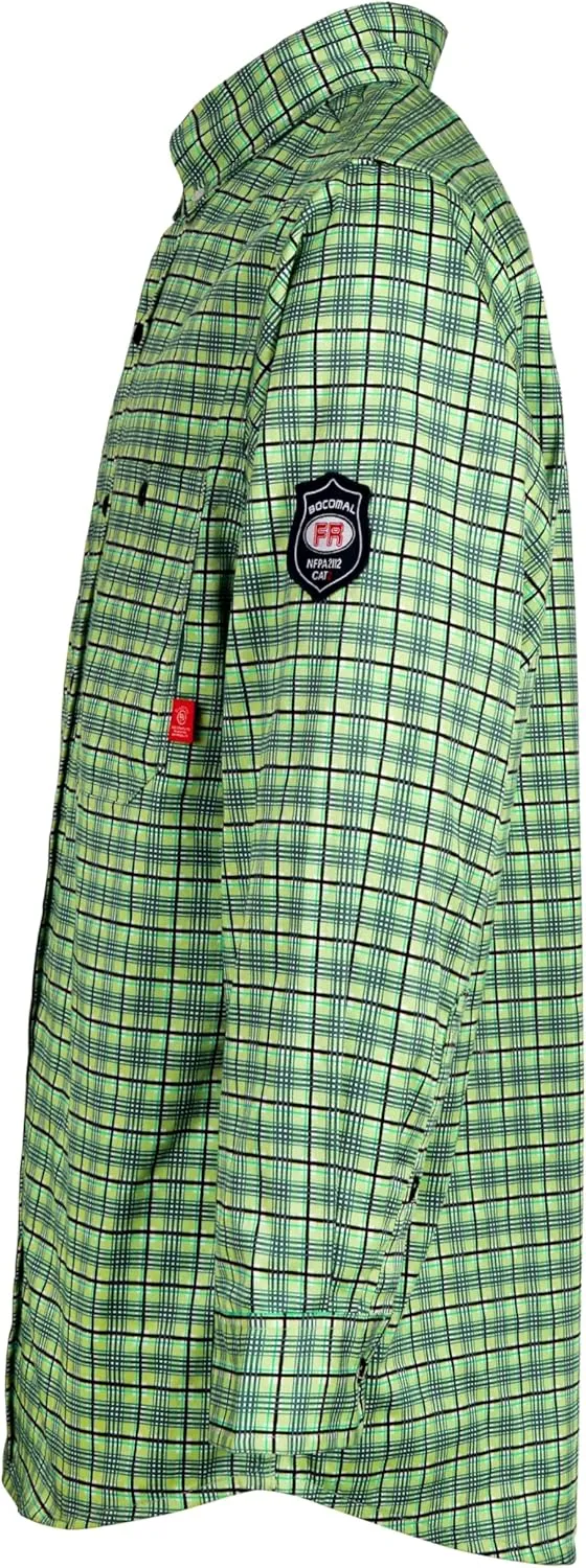BOCOMAL FR Shirts Flame Resistant NFPA2112/CAT2 6.5oz Light Weight Printed Fire Retardant Plaid Shirt