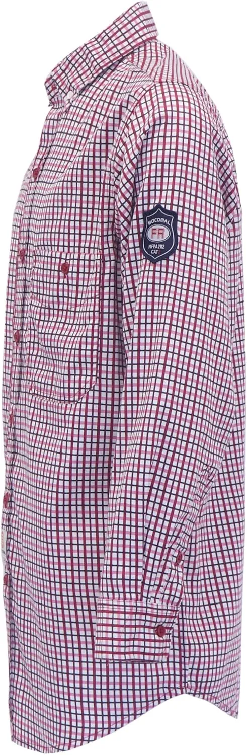 BOCOMAL FR Shirts Flame Resistant NFPA2112/CAT2 6.5oz Light Weight Printed Fire Retardant Plaid Shirt