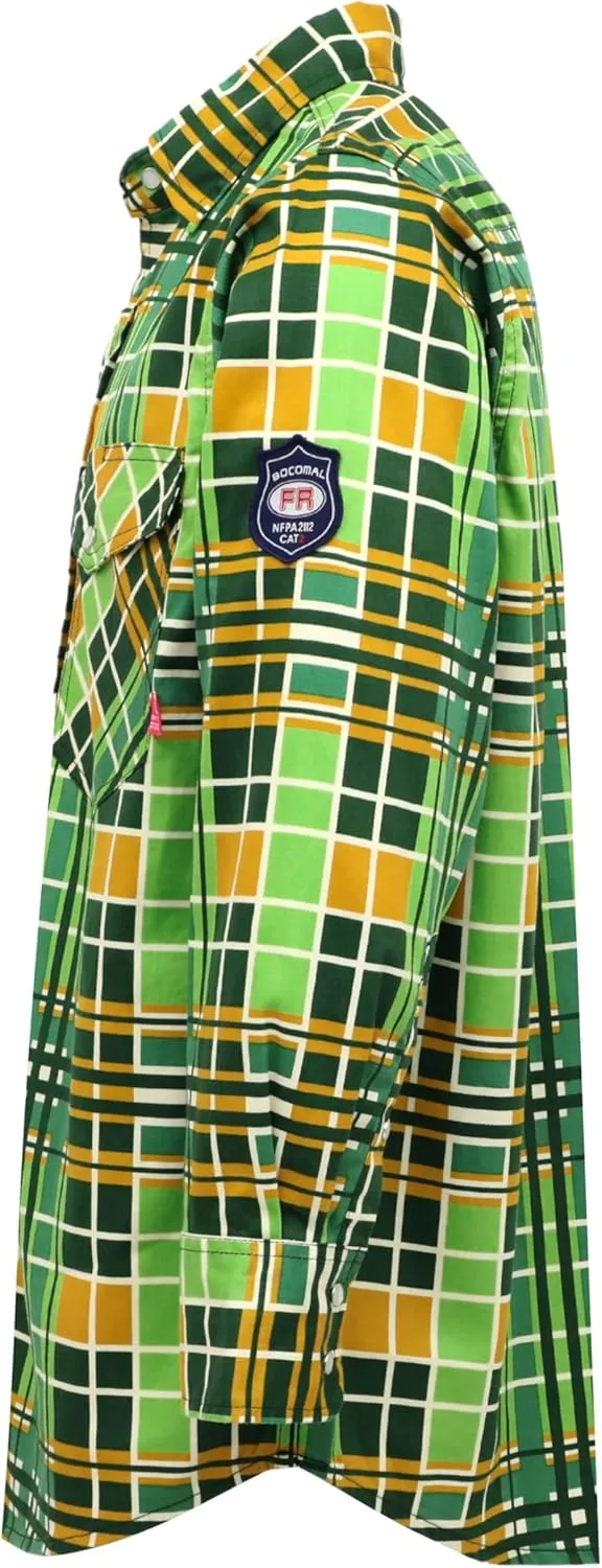 BOCOMAL FR Shirts Flame Resistant NFPA2112/CAT2 6.5oz Light Weight Printed Fire Retardant Plaid Shirt