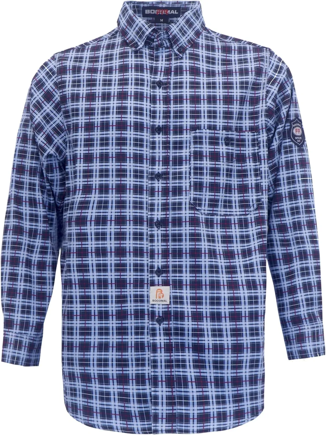 BOCOMAL FR Shirts Flame Resistant NFPA2112/CAT2 6.5oz Light Weight Printed Fire Retardant Plaid Shirt