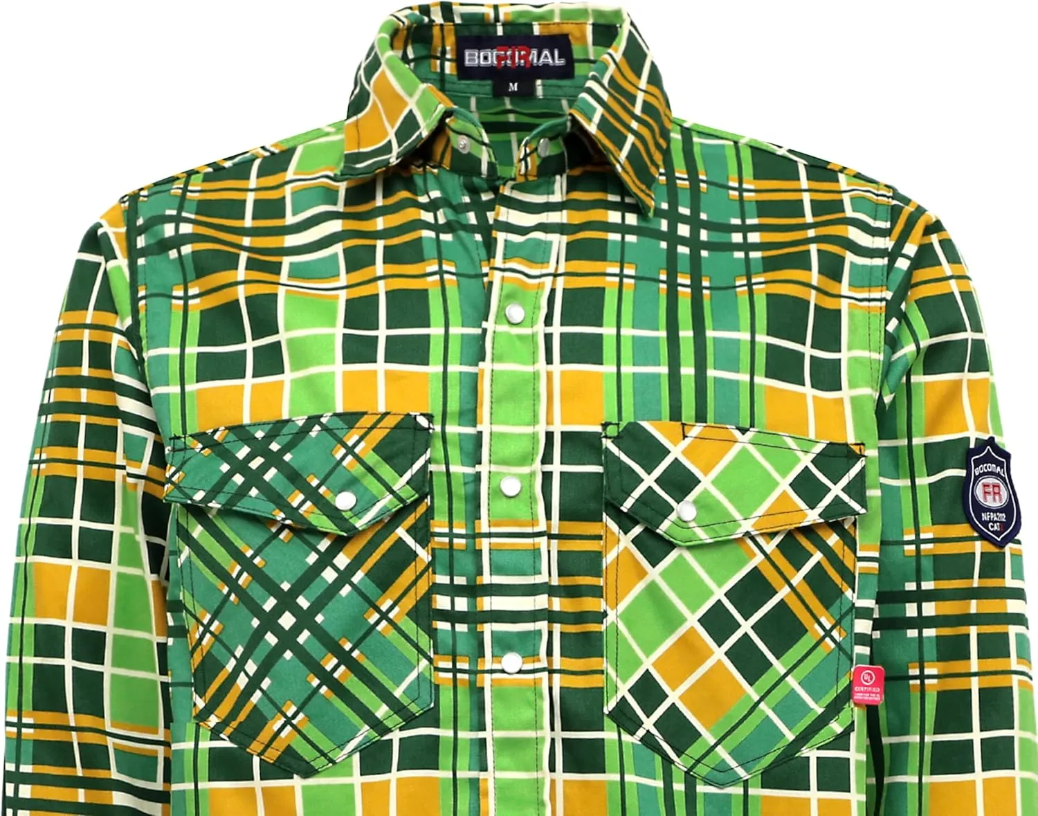 BOCOMAL FR Shirts Flame Resistant NFPA2112/CAT2 6.5oz Light Weight Printed Fire Retardant Plaid Shirt