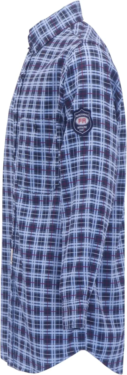 BOCOMAL FR Shirts Flame Resistant NFPA2112/CAT2 6.5oz Light Weight Printed Fire Retardant Plaid Shirt