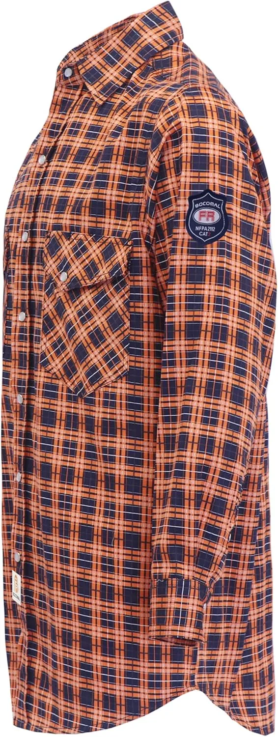 BOCOMAL FR Shirts Flame Resistant NFPA2112/CAT2 6.5oz Light Weight Printed Fire Retardant Plaid Shirt