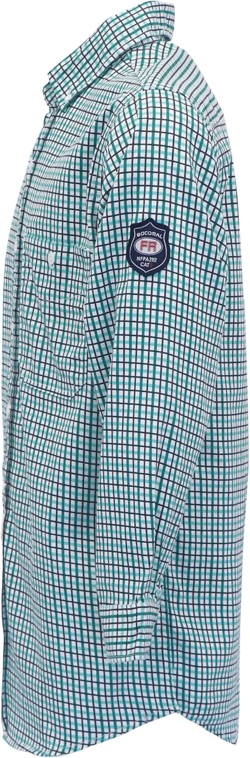 BOCOMAL FR Shirts Flame Resistant NFPA2112/CAT2 6.5oz Light Weight Printed Fire Retardant Plaid Shirt
