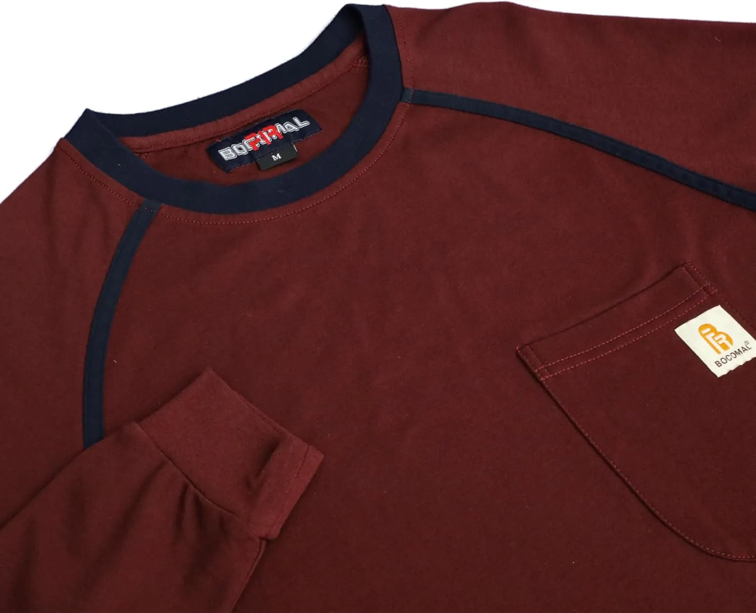 BOCOMAL FR Shirts for Men Crew Neck Long Sleeve 5.5oz Light Weight Flame Resistant/Fire Retardant Clothing Shirt