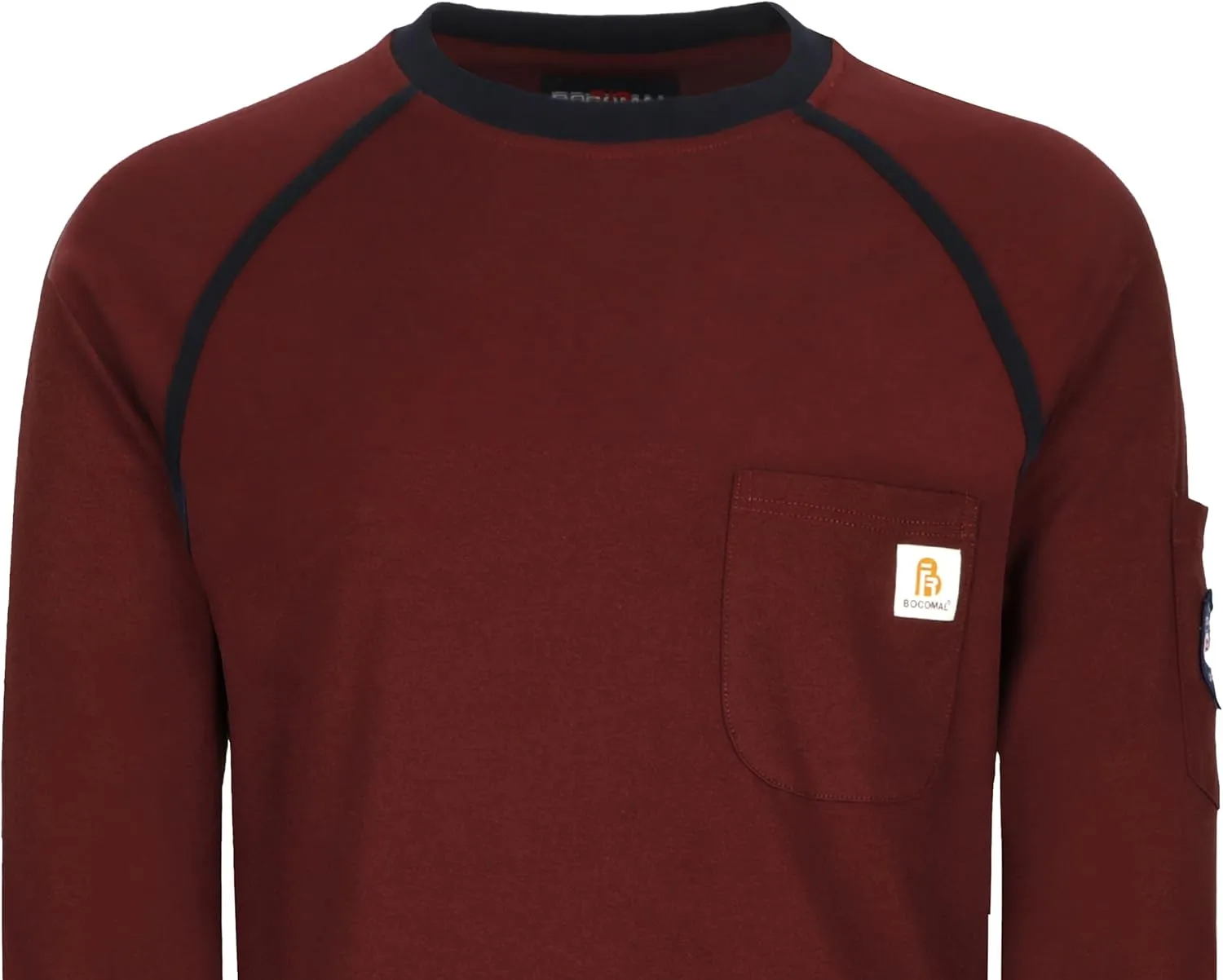 BOCOMAL FR Shirts for Men Crew Neck Long Sleeve 5.5oz Light Weight Flame Resistant/Fire Retardant Clothing Shirt