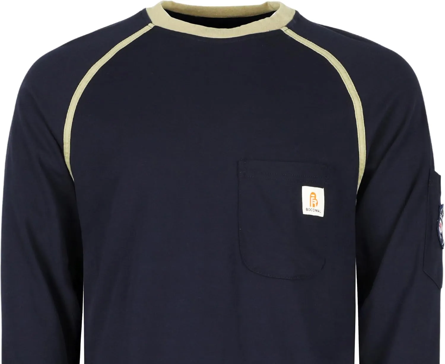 BOCOMAL FR Shirts for Men Crew Neck Long Sleeve 5.5oz Light Weight Flame Resistant/Fire Retardant Clothing Shirt