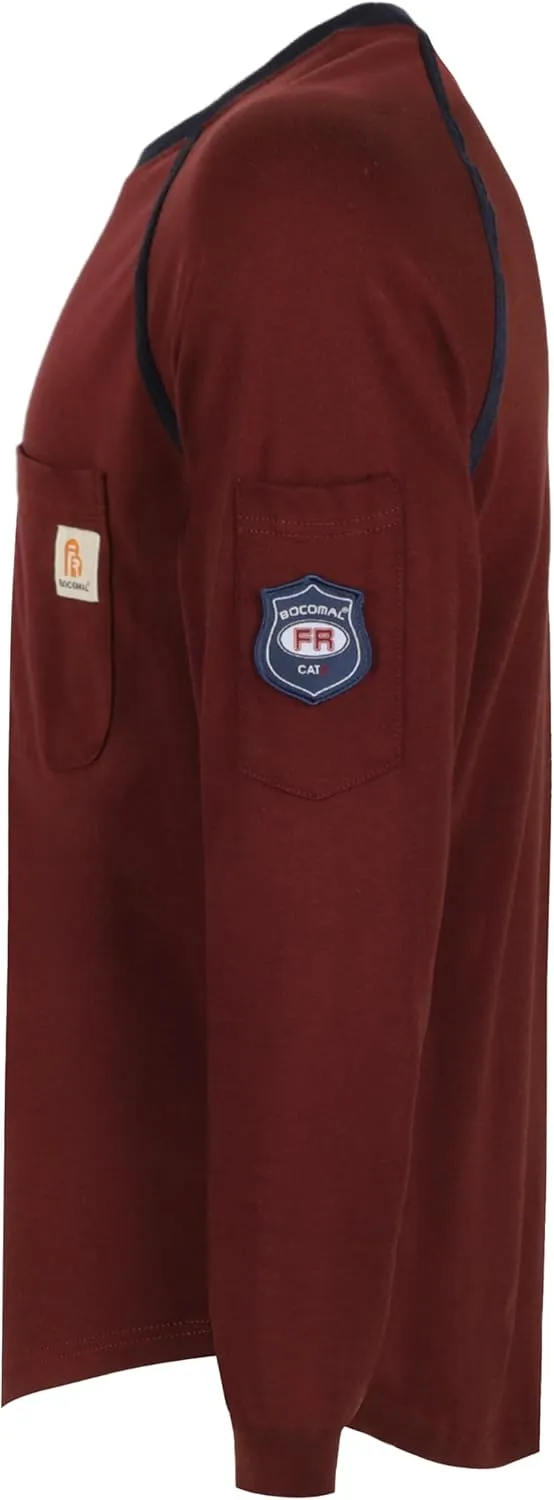 BOCOMAL FR Shirts for Men Crew Neck Long Sleeve 5.5oz Light Weight Flame Resistant/Fire Retardant Clothing Shirt