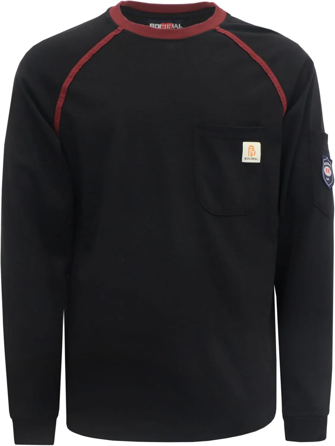 BOCOMAL FR Shirts for Men Crew Neck Long Sleeve 5.5oz Light Weight Flame Resistant/Fire Retardant Clothing Shirt
