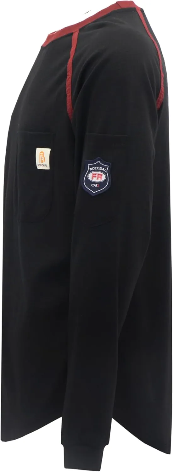 BOCOMAL FR Shirts for Men Crew Neck Long Sleeve 5.5oz Light Weight Flame Resistant/Fire Retardant Clothing Shirt