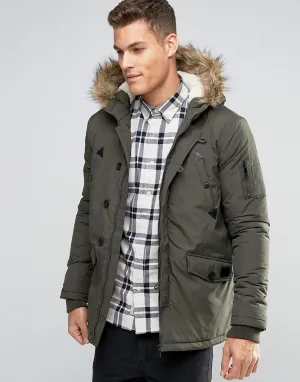 Brave Soul Parka Jacket with Faux Fur Trim Hood