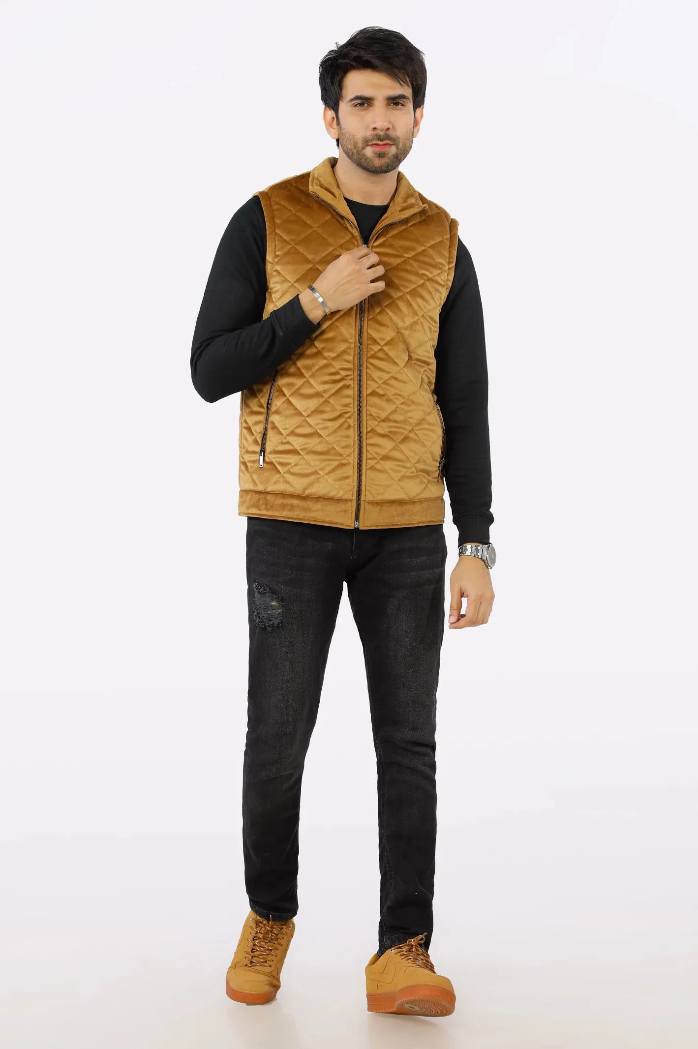 Brown Quilted Vest for Mens