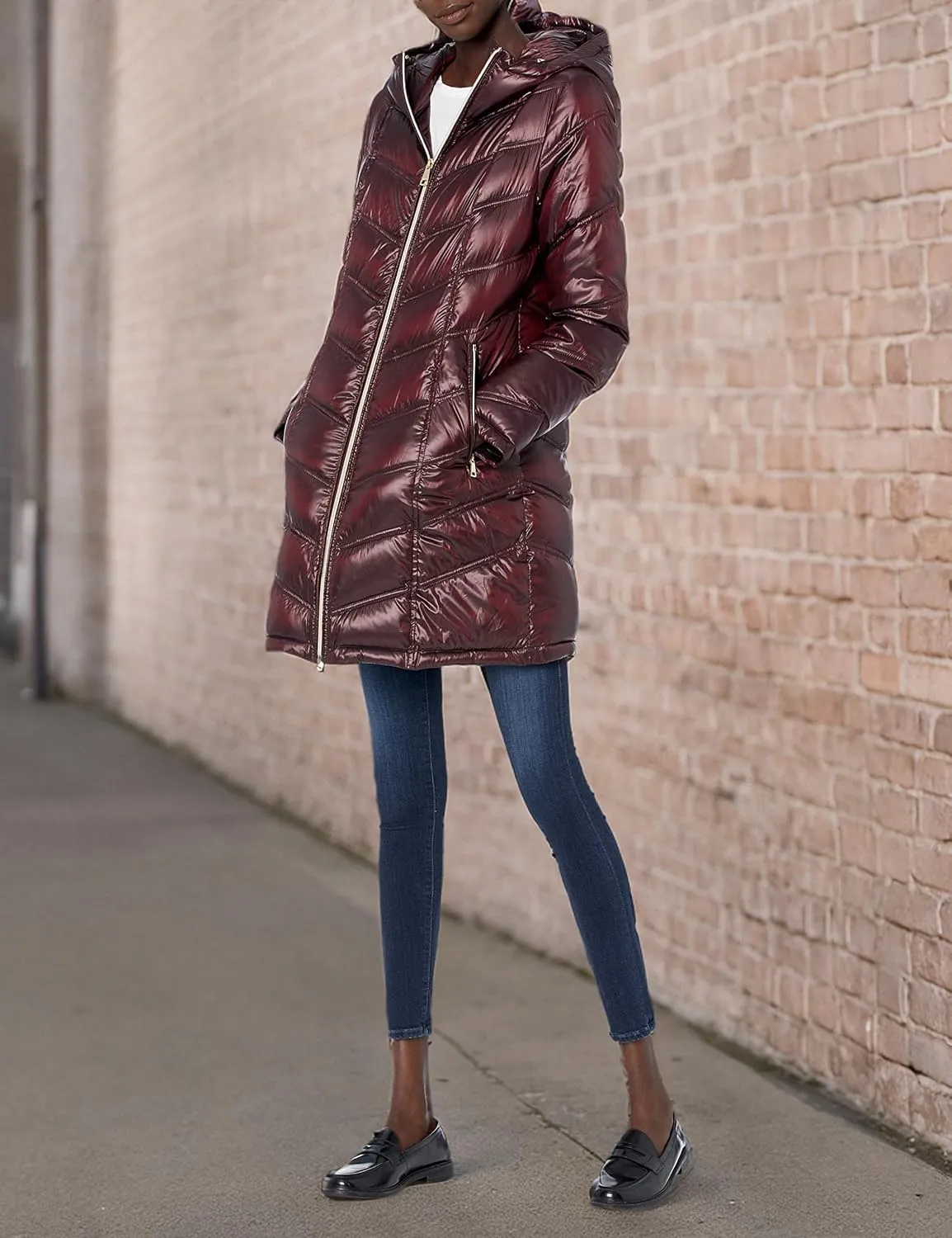 Calvin Klein Women's Hooded Chevron Packable Down Jacket (Standard and Plus)