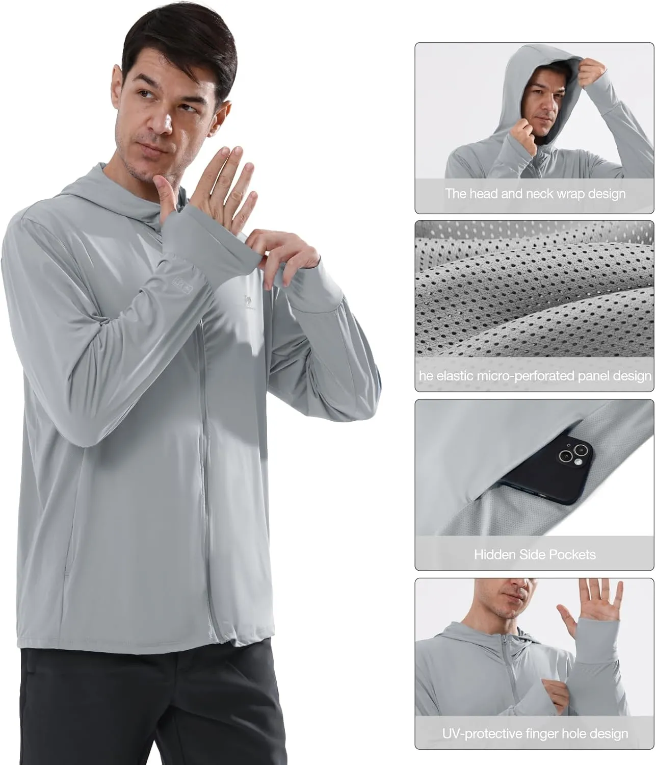 CAMEL CROWN Men's UPF 50  Long Sleeve Full Zip Shirt Mens Sun Hoodie SPF Uv Light Jacket Sun Protection Shirts Rash Guard