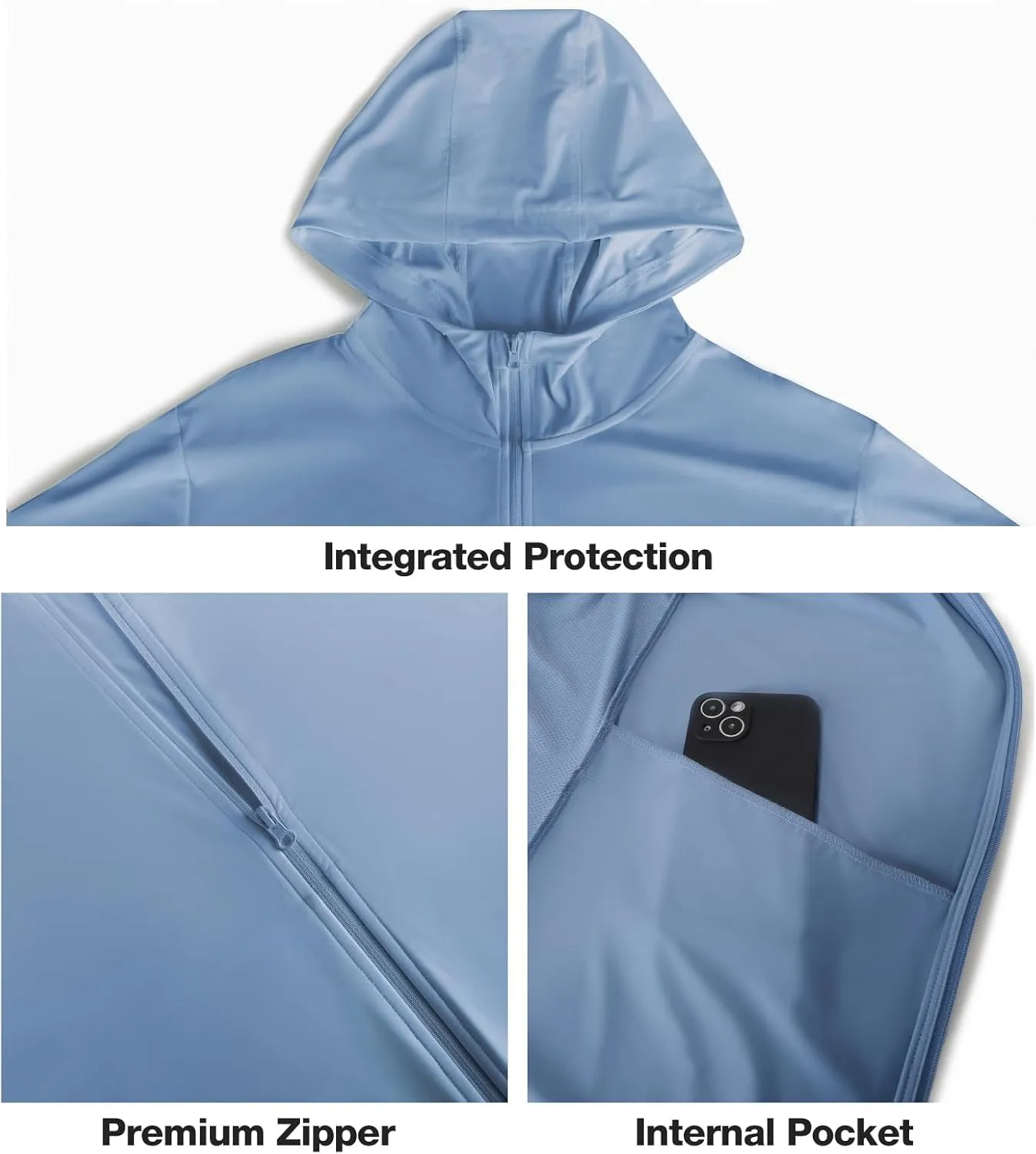CAMEL CROWN Men's UPF 50  Long Sleeve Full Zip Shirt Mens Sun Hoodie SPF Uv Light Jacket Sun Protection Shirts Rash Guard