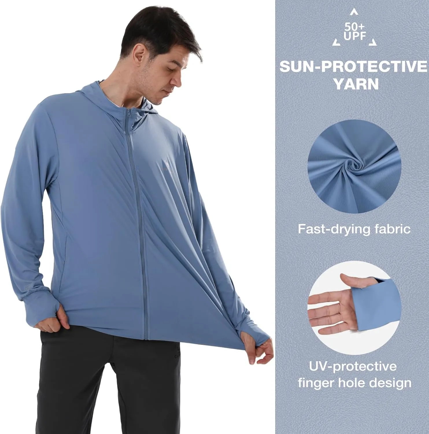 CAMEL CROWN Men's UPF 50  Long Sleeve Full Zip Shirt Mens Sun Hoodie SPF Uv Light Jacket Sun Protection Shirts Rash Guard