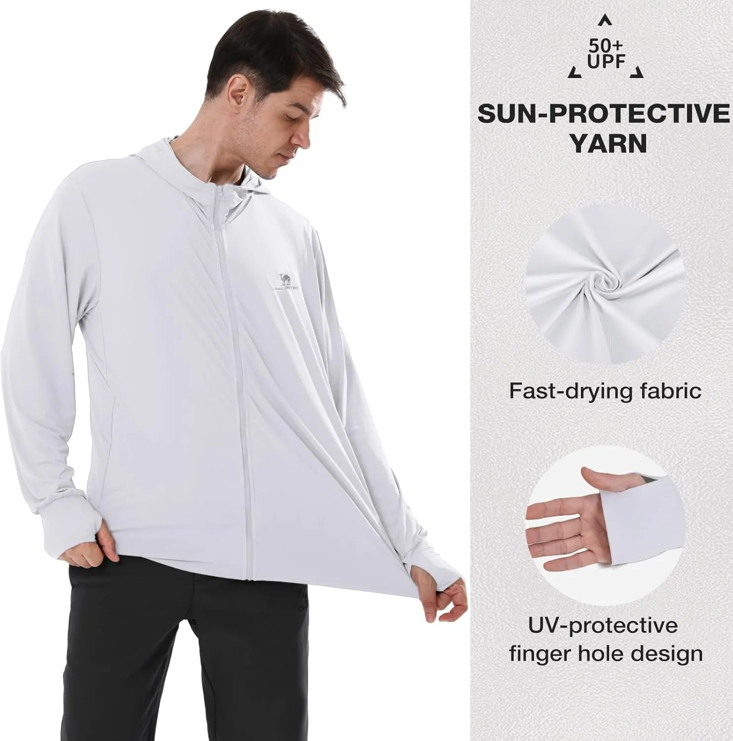 CAMEL CROWN Men's UPF 50  Long Sleeve Full Zip Shirt Mens Sun Hoodie SPF Uv Light Jacket Sun Protection Shirts Rash Guard