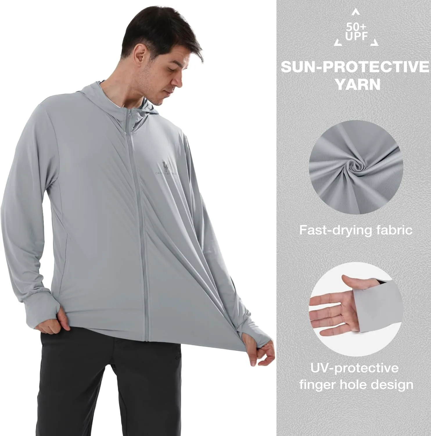 CAMEL CROWN Men's UPF 50  Long Sleeve Full Zip Shirt Mens Sun Hoodie SPF Uv Light Jacket Sun Protection Shirts Rash Guard