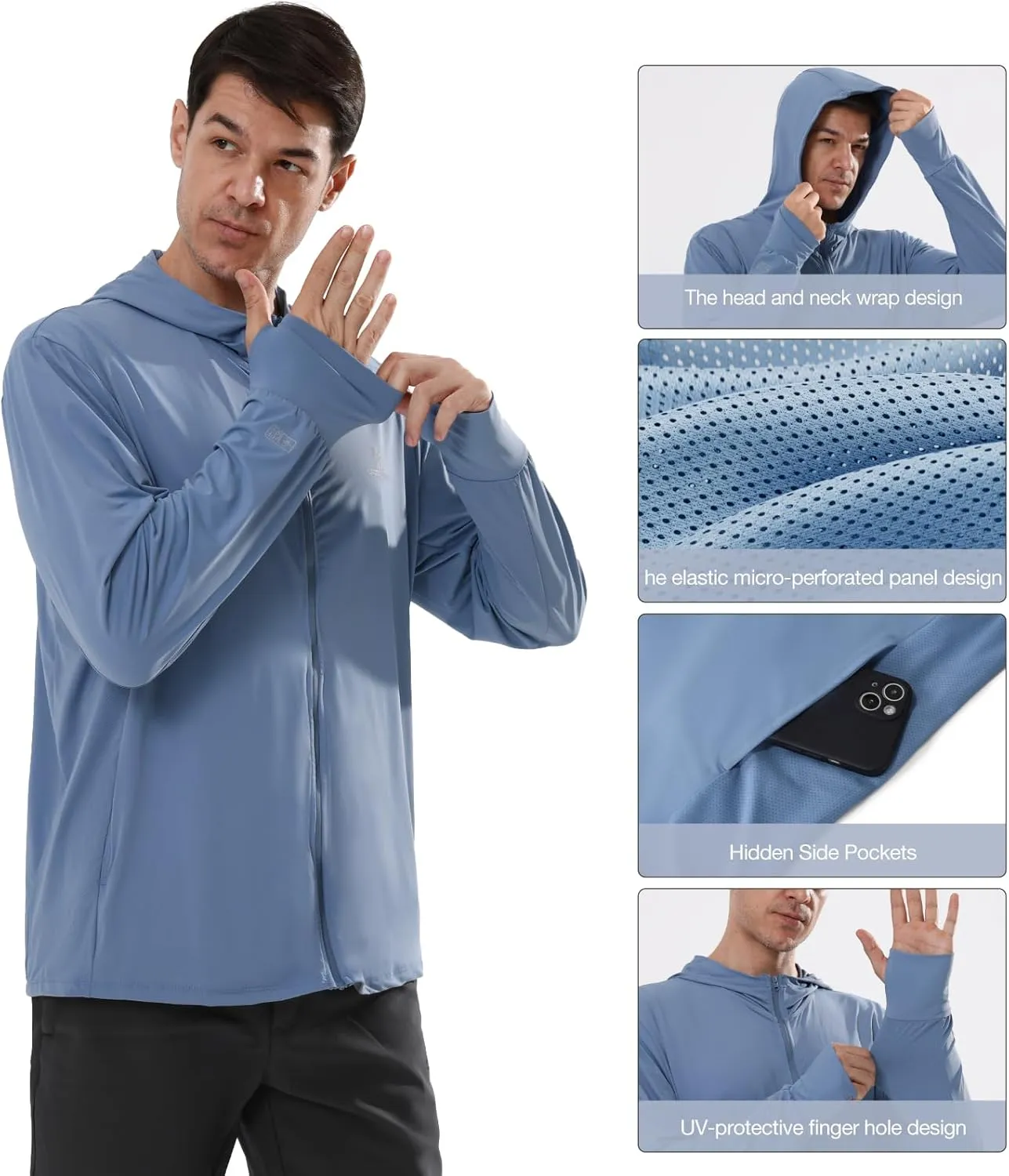 CAMEL CROWN Men's UPF 50  Long Sleeve Full Zip Shirt Mens Sun Hoodie SPF Uv Light Jacket Sun Protection Shirts Rash Guard