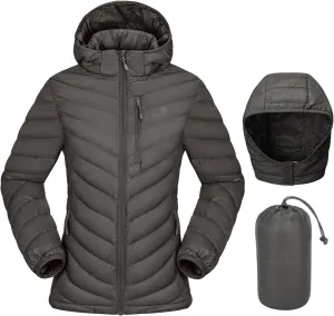 CAMEL CROWN Women's Down Jackets Lightweight Puffer Jackets Packable Quilted Winter Coat Hooded Outerwear With Chest Pocket Grey 3XL
