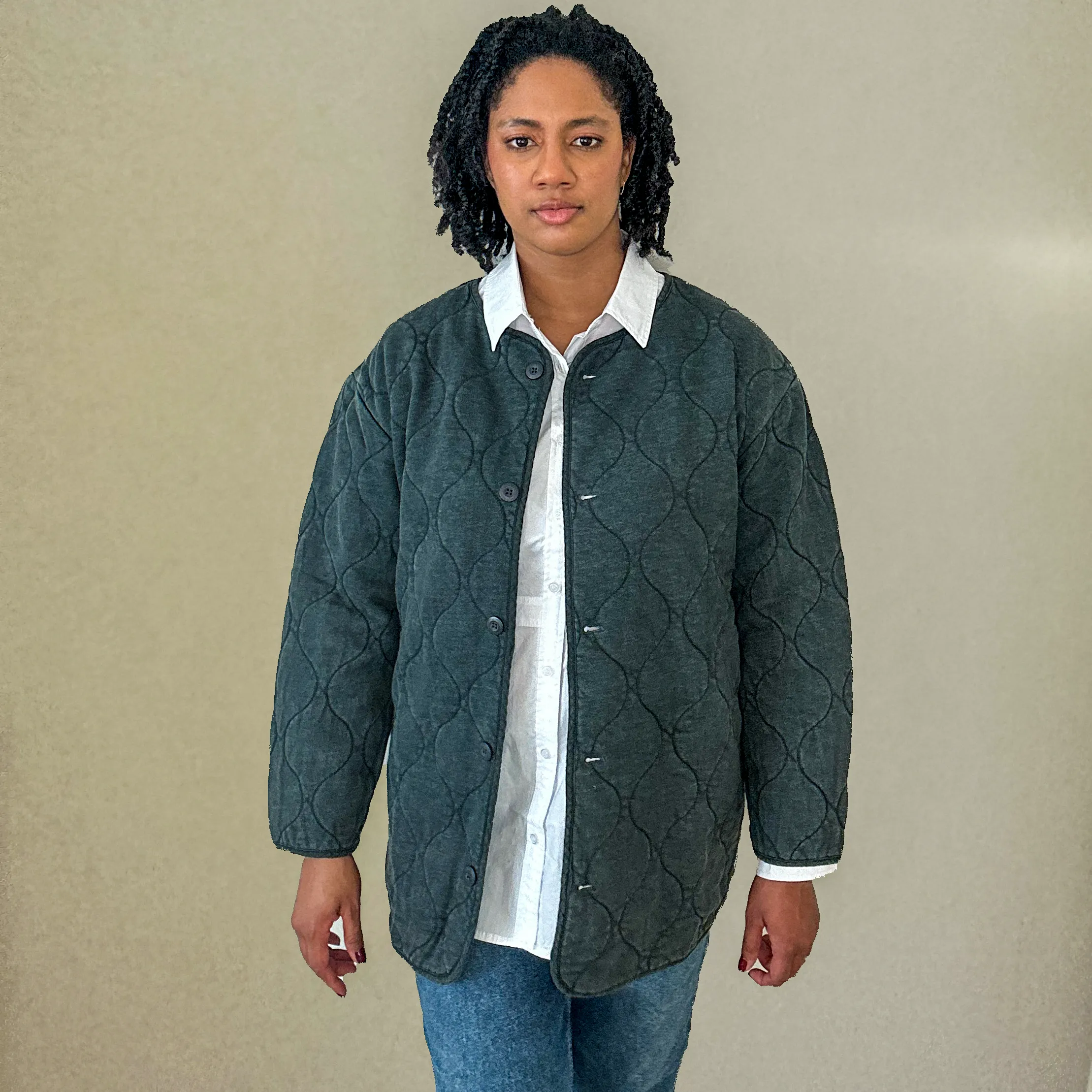 Casual Stone Washed Quilted Jacket