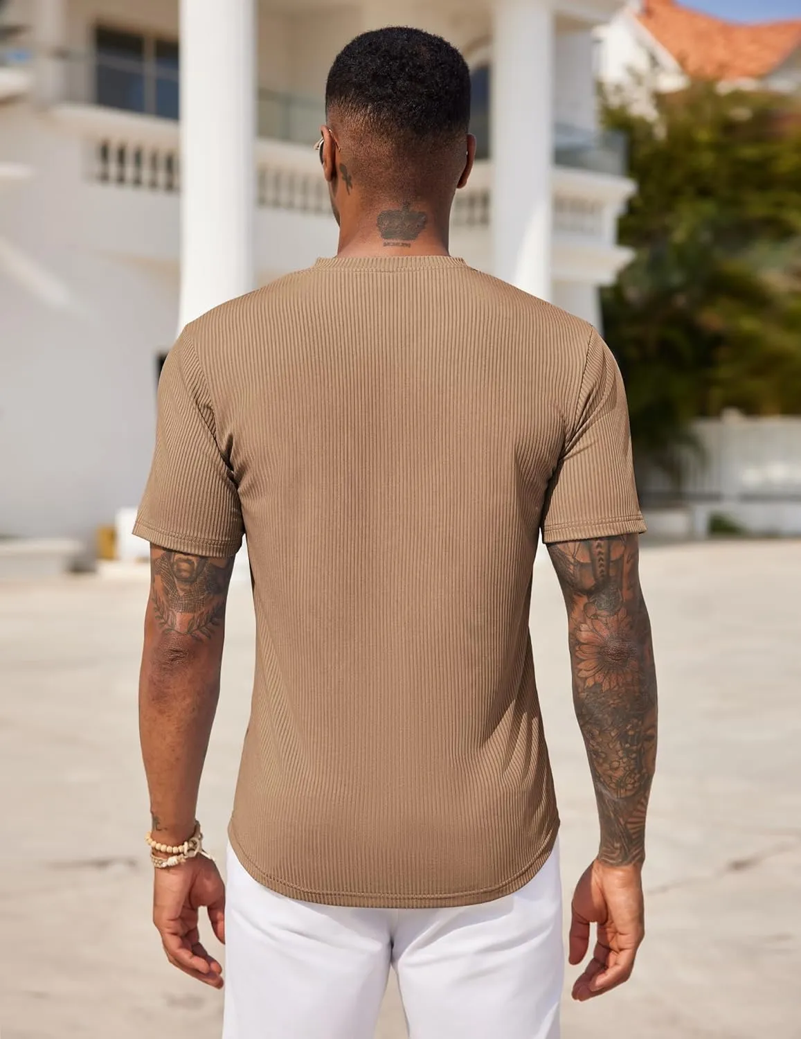 COOFANDY Mens Henley Shirts Short Sleeve Tshirt Basic Button Tees Summer Ribbed Pocket T Shirt Casual Stretch Tops