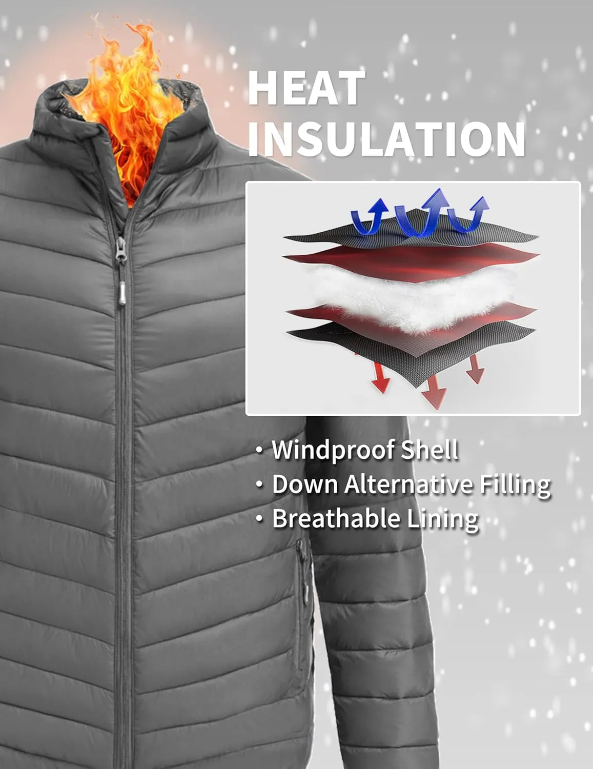 COOFANDY Men's Puffer Jacket Packable Lightweight Puffy Jackets with Zippered Pockets Down Alternative Winter Coat