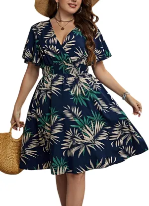 CUPSHE Womens Plus Size Dress 2024 Summer Midi Dresses Short Sleeve Elastic Waist Bohemian Sundress