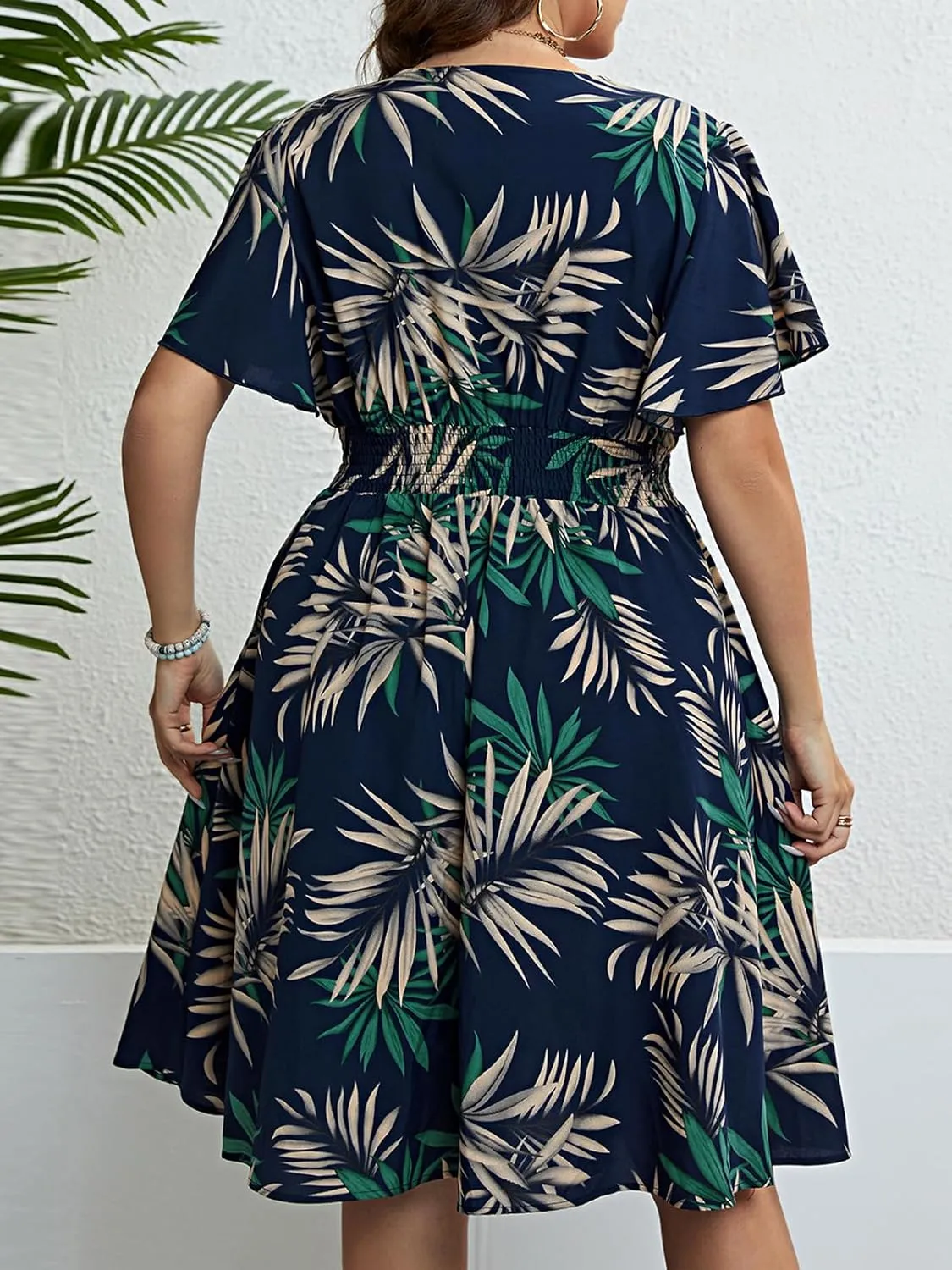 CUPSHE Womens Plus Size Dress 2024 Summer Midi Dresses Short Sleeve Elastic Waist Bohemian Sundress