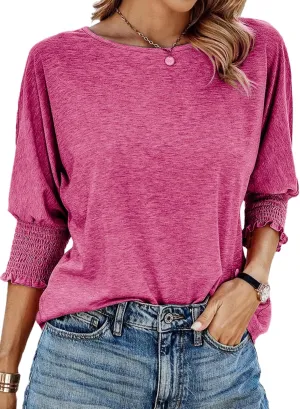 Dokotoo Women's 2025 Fashion Tops 3/4 Sleeve T-Shirts Cute Crewneck Basic Business Tees Blouses