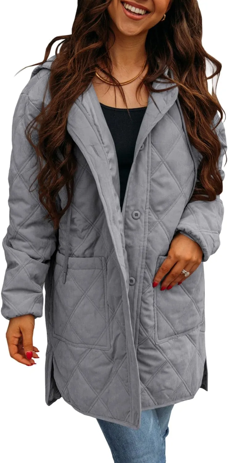 Ebifin Womens Long Quilted Puffer Jacket Winter Warm Hooded Lightweight Parkas Coat with Pockets