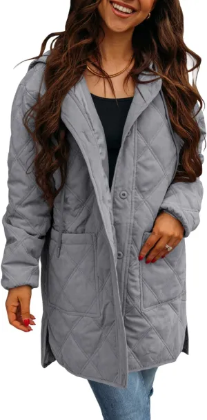 Ebifin Womens Long Quilted Puffer Jacket Winter Warm Hooded Lightweight Parkas Coat with Pockets