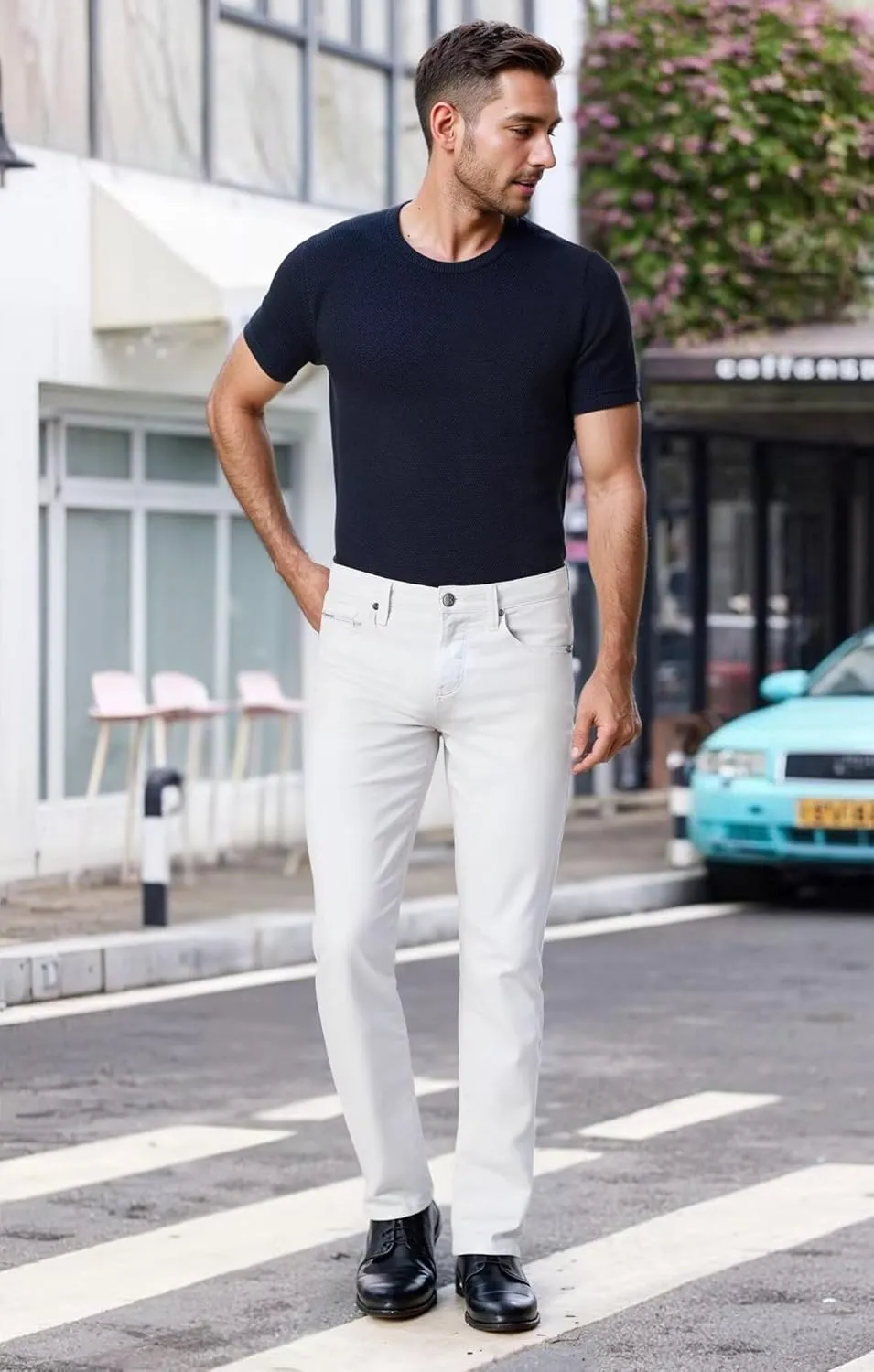 ETHANOL Men's Slim-Fit Comfort Stretch with 5 Pocket Design Straight Pants